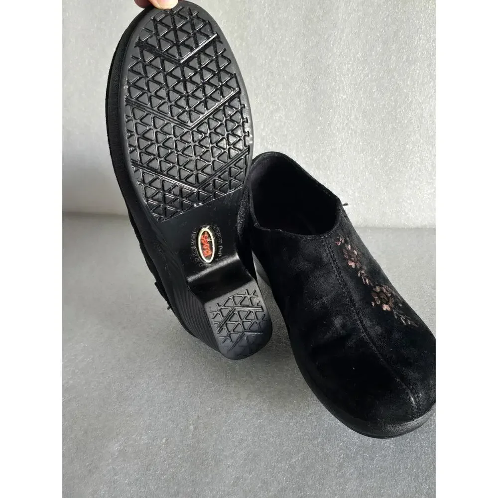 Klogs Missy Women's 7.5 M Black Suede Embroidery Clog Comfort Cottagecore Fairy